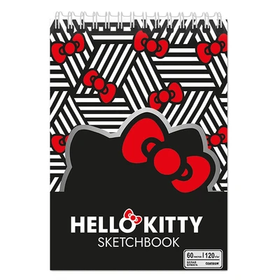 74010 Скетчбук Hello Kitty красный бант, формат А5, 60 листов, переплет гребень, расположение верхнее, офсет 120 г/м2, 100% белизны, обложка мелованный картон, размер 201х147 162858508