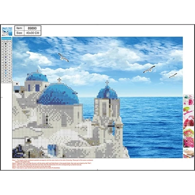 80890А Алмазная мозаика 5D Греция 30*40 см, без подрамника, частичное заполнение; в составе:основа с клейким слоем, пластик.стразы, стилус, клей, емкость для страз 1562031785