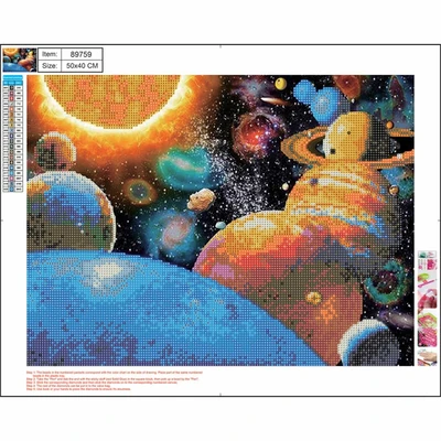 89759 Алмазная мозаика 5D Космос 40*50 см. Без подрамника, частичная выкладка, в составе основа с клейким слоем, пластиковые стразы, стилус, клей, емкость для страз. 1260988596
