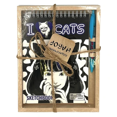 74554 Набор скетчбук Аниме I love cats, А5, 60 л+Ручка шариковая автомат прорез в подар упак 1978179983