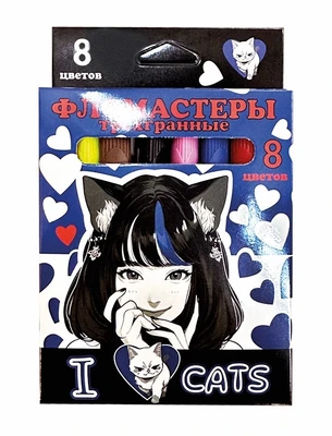 74590 Фломастеры Аниме I love cats 8 цв., треугольные, в картонной упаковке с европодвесом 663626234