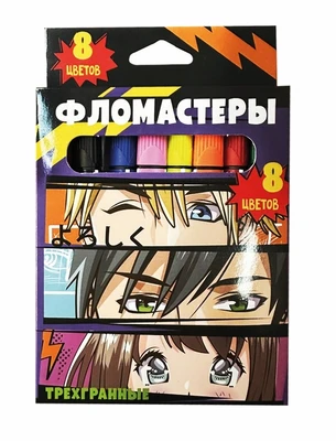 74589 Фломастеры Аниме 8 цв., треугольные, в картонной упаковке с европодвесом 1033818385