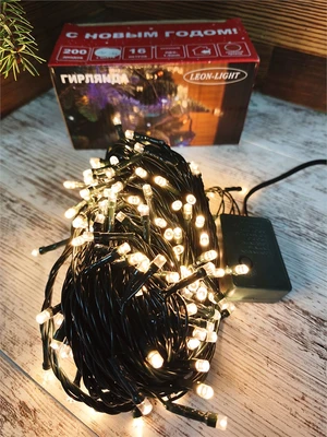 Гирлянда нить 16м. 200 теплых диодов, черный пвх - LN-200L-WW-BK LEON LED (LIGHT) 1832729365