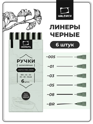 Набор капиллярных ручек линеров Малевичъ, 6 шт 1592713111