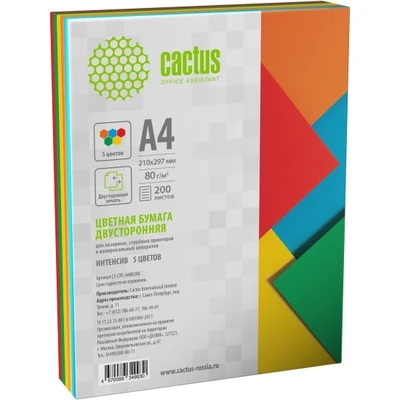 Бумага Cactus CS-CPC-A480200 A4/80г/м2/200л./радуга интенсив (5цветов) 4810670