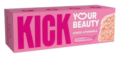 Батончик “KICK beauty” кокос-клубника, коллагени витамины без сахара 38г 20143