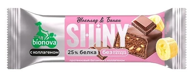Батончик протеиновый Shiny Шоколад и Банан с коллагеном, глазурь 40г 21050