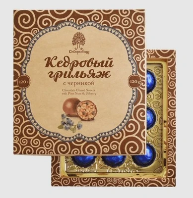 Конфеты “Кедровый грильяж” с черникой в шоколадной глазури 120г 15391