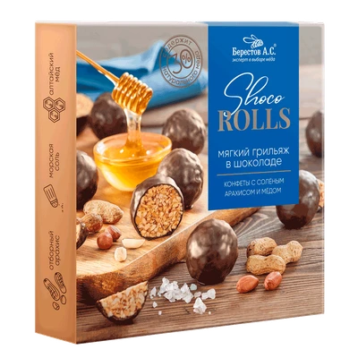 Конфеты “Shoco Rolls” с солёным арахисом и медом в ш.глазури 135г 18617