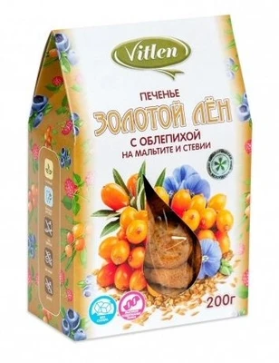 Печенье льняное с облепихой на мальтите и стевии “Золотой Лён” 200г 20096