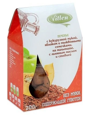 Печенье рисовое с кукурузной мукой, тыкв семечками и яблоком Vitlen 200г 20094