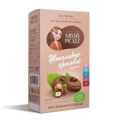 Печенье шоколадно-ореховое с фундуком Missis Pickez 100г 20514