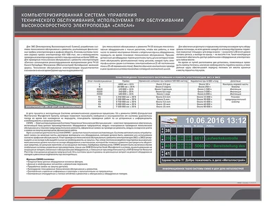 Информационный стенд "Компьютеризированная система управления технического обслуживания, используемая при обслуживании высокоскоростного электропоезда "Сапсан" Zarnitza 467768681
