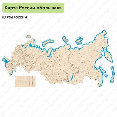 Карта России большая с подсветкой городов и контражур Логикус 315981501
