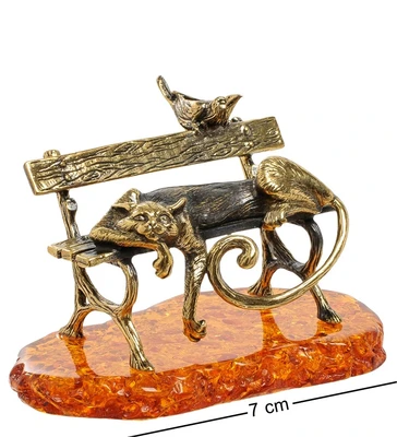 AM-1922 Фигурка «Кот Солнечный день» (латунь, янтарь) 15667618