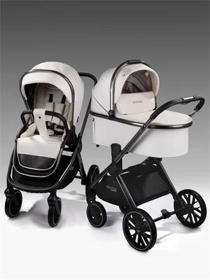Коляска детская из экокожи 2в1 Amarobaby Motus Premium Ecco, молочный AB24-10MOTUSL/33
