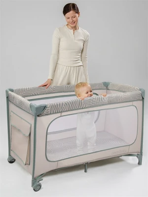 Манеж-кровать Amarobaby SMART, прямоугольный, бежевый/зеленый AMARO-26SM/0313