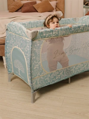 Манеж-кровать Amarobaby HAPPY PLACE (Forest) прямоугольный, голубой AMARO-26HPF/19