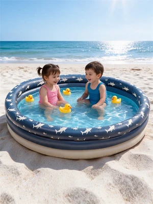 Бассейн надувной Amarobaby Shark Abyss, диаметр 114см, синий/бежевый AB26-17SA/2003