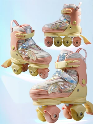 Ролики Amarobaby Magic многофункциональные 3 в 1 со светящимися колесами, желтый/коралловый АВ25-35MC/0424-27