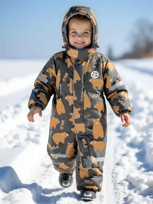 Комбинезон детский зимний Amarobaby Adventure, серый, медведи AB-OD25-6202AD/11-86
