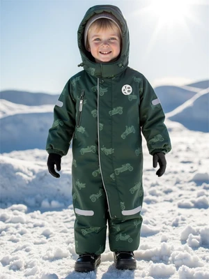 Комбинезон детский зимний Amarobaby Adventure, зеленый, машины AB-OD25-6202AD/13-86