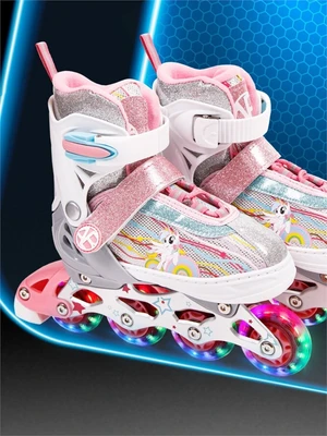 Ролики Amarobaby Unicorn раздвижные со светящимися колесами, розовые, размер 30-33 AMARO-35Uni-Pi-30