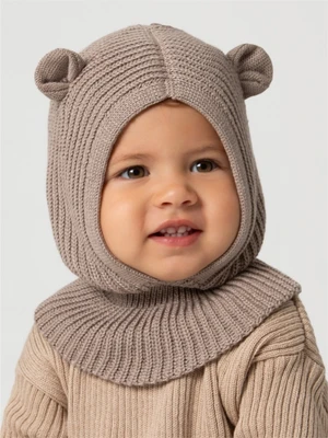 Шапка шлем с ушками мишки детская Amarobaby Pure Love Snug вязаная, коричневый AB-OD24-PLS16/12-44