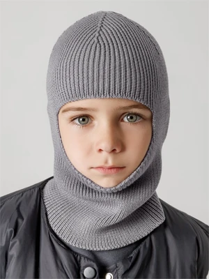 Шапка шлем детская Amarobaby Pure Love Cold вязаная, серый AB-OD24-PLC16/11-46