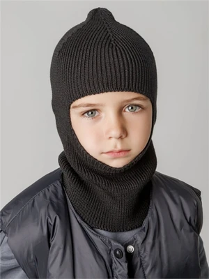 Шапка шлем детская Amarobaby Pure Love Cold вязаная, черный AB-OD24-PLC16/09-46