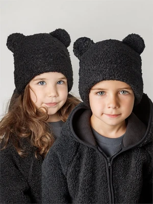 Шапка плюшевая с ушками мишки детская Amarobaby Plush, черный AB-OD24-P16/09-50