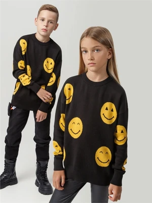 Свитер детский вязаный Amarobaby HAPPY, цвет черный AB-OD24-HAPPY26/09-122