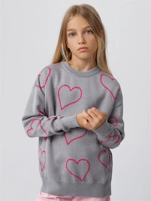 Свитер детский вязаный Amarobaby HEART, цвет серый AB-OD24-H26/11-122