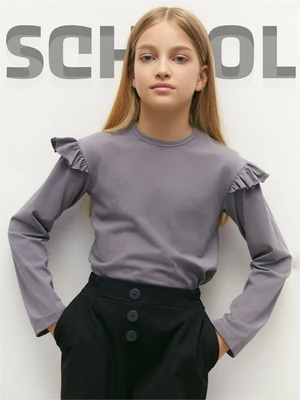 Лонгслив детский с рюшами на рукавах Amarobaby Ruffle, цвет серый AB-OD24-R44/11-122