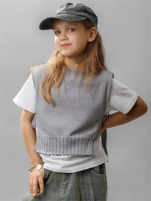 Жилет вязаный детский Amarobaby BOW, цвет серый AB-OD24-KNIT10B/11-128