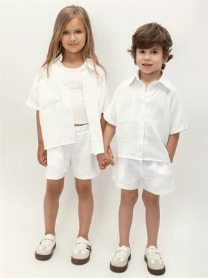 Костюм детский муслиновый Amarobaby EASY, цвет белый AB-OD24-E2201/00-104