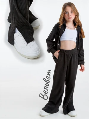 Брюки детские вельветовые с разрезом Amarobaby WIDE, цвет черный AB-OD23-W6/09-122