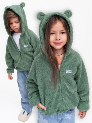 Кофта детская на молнии с подкладом и капюшоном с ушками Amarobaby BEAR, цвет зеленый AB-OD23-B12/13-98