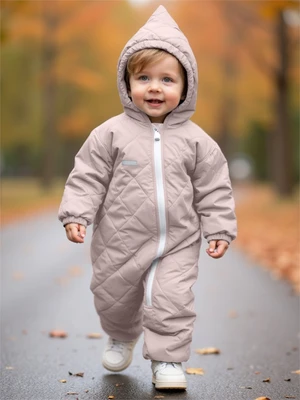 Комбинезон детский демисезонный стеганый с закрытыми ножками Amarobaby ELF, лавандово-серый AB-OD23-6201EL-40-62