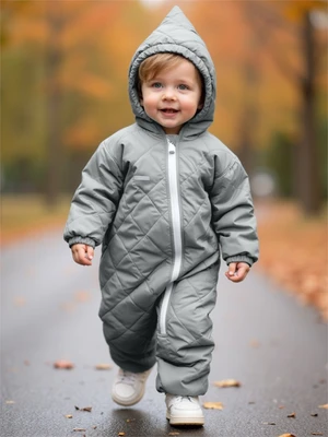 Комбинезон детский демисезонный стеганый с закрытыми ножками Amarobaby ELF, серый AB-OD23-6201EL-11-62
