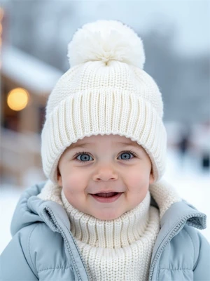 Шапка детская вязаная с помпоном Amarobaby Pure Love Muffin, демисезонная, молочный AB-OD22-PLM16/33-38