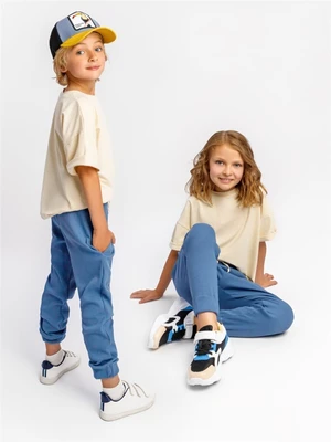 Костюм детский Amarobaby JUMP (футболка,брюки), кремовый/синий AB-OD21-JUMP22/0220-92