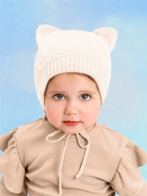 Шапка детская вязаная Amarobaby Pure Love Kitten, молочный, с подкладом AB-OD22-PLK16/33-38