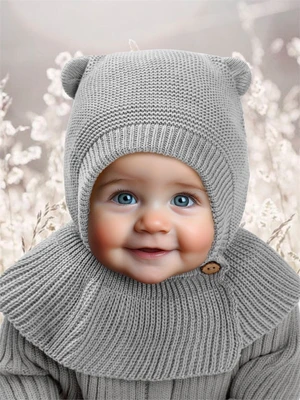 Шапка-шлем детская вязаная Amarobaby Pure Love Helmet, серый, с подкладом AB-OD22-PLH16/11-38