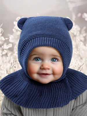 Шапка-шлем детская вязаная Amarobaby Pure Love Helmet, синий, с подкладом AB-OD22-PLH16/20-38