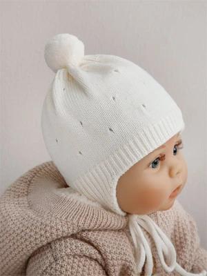 Шапка детская вязаная Amarobaby Pure Love Cutie, молочный, демисезонная, с подкладом AB-OD21-PLС16/33-38