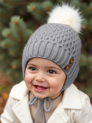 Шапочка детская  Amarobaby Pure Love Wool вязаная, утепленная, серый AB-OD20-PLW16/11-38