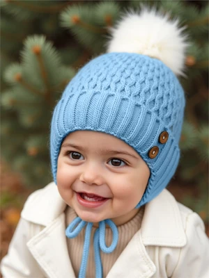 Шапочка детская Amarobaby Pure Love Wool вязаная, утепленная, голубой AB-OD20-PLW16/19-38