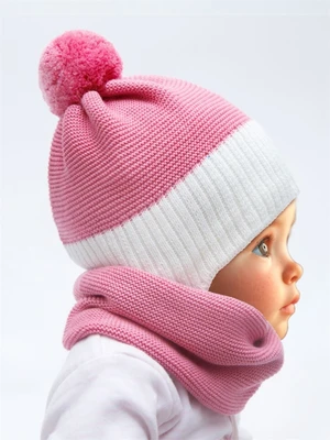 Шапка детская вязаная Amarobaby Pure Love WIND, розовый, демисезонная, с подкладом AB-OD21-PLW16/06-38