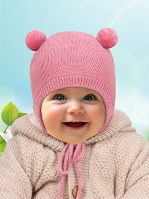 Шапка детская вязаная Amarobaby Pure Love POMPONY, розовый, демисезонная, с подкладом AB-OD21-PLP16/06-38